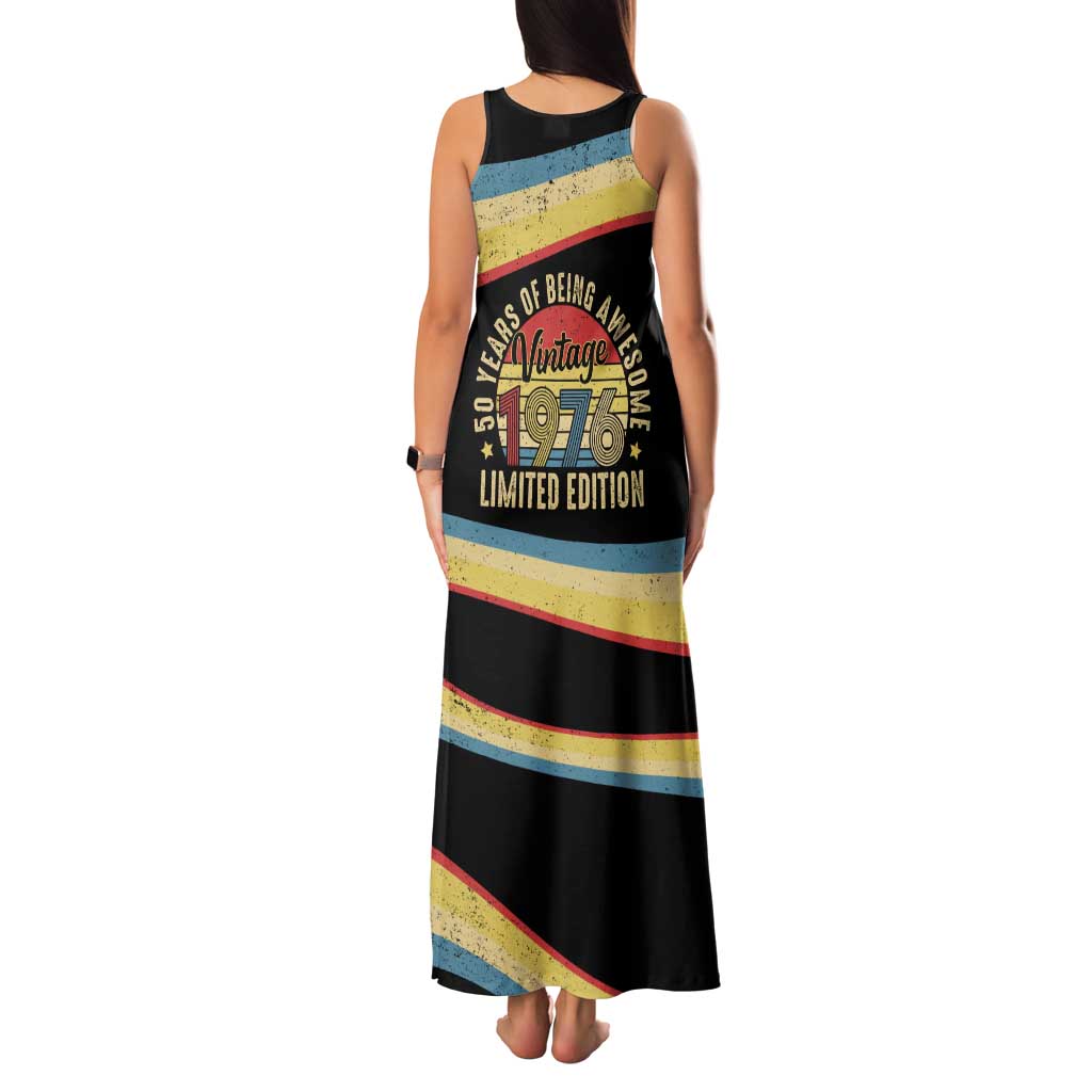Vintage 1976 Birthday Celebration Family Matching Tank Maxi Dress and Hawaiian Shirt 50th Birthday for Him - Retro Distressed Stripe Pattern