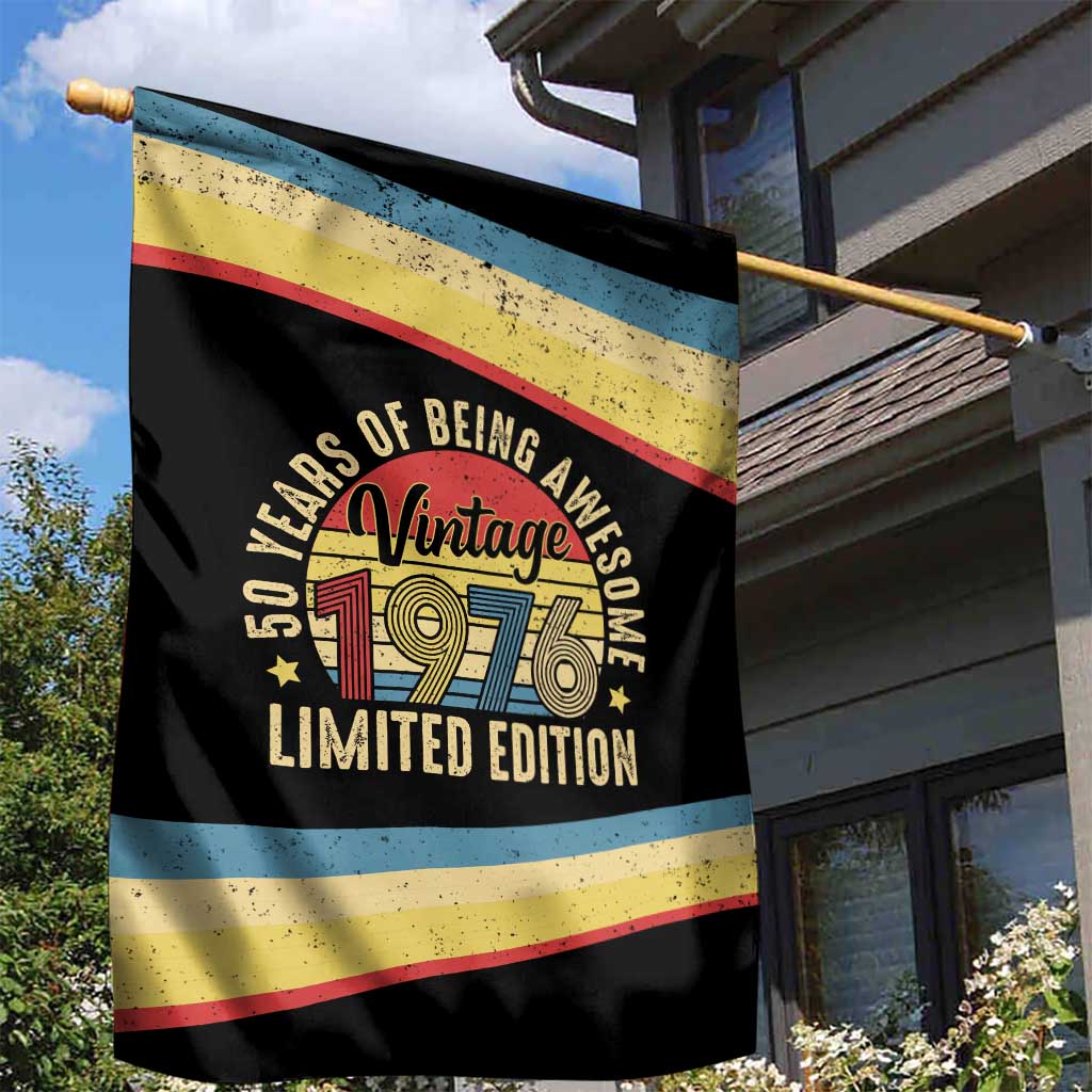 Vintage 1976 Birthday Celebration Garden Flag 50th Birthday for Him - Retro Distressed Stripe Pattern