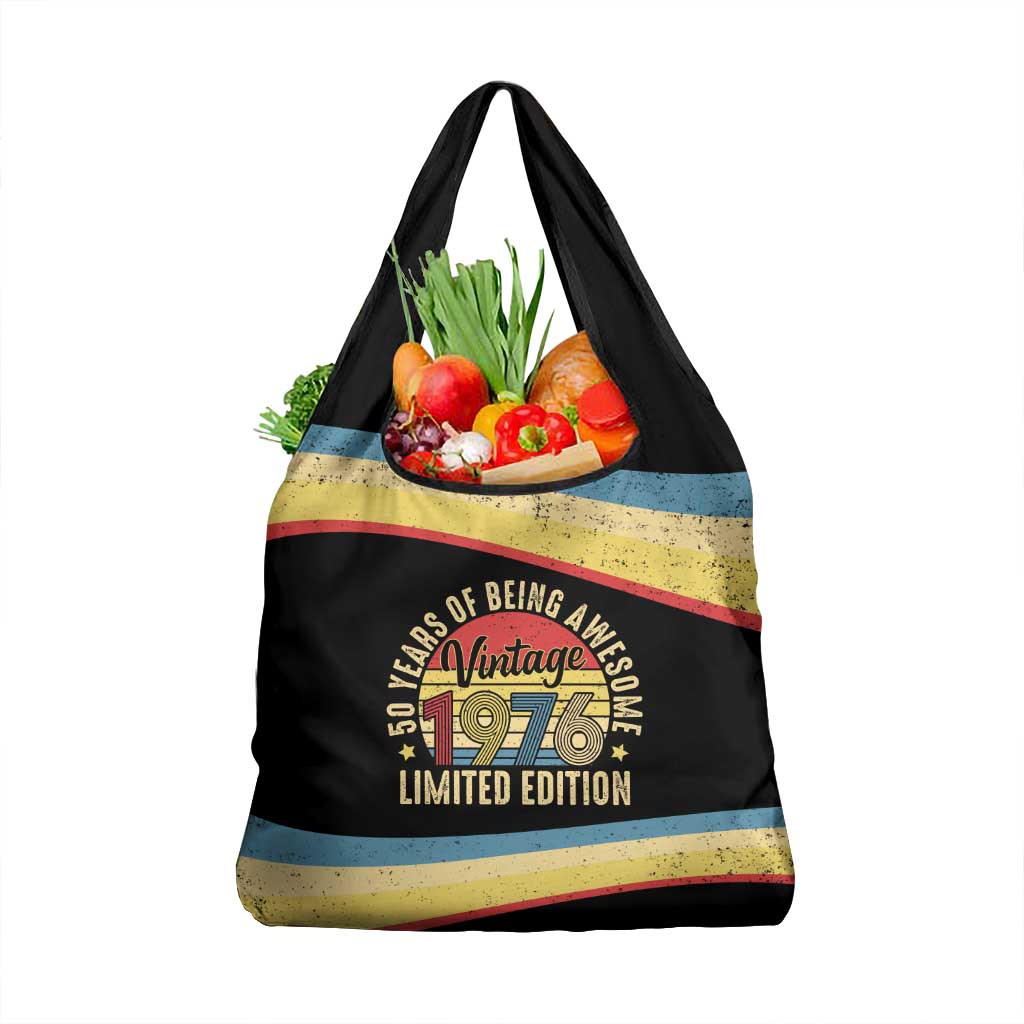Vintage 1976 Birthday Celebration Grocery Bag 50th Birthday for Him - Retro Distressed Stripe Pattern