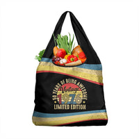 Vintage 1976 Birthday Celebration Grocery Bag 50th Birthday for Him - Retro Distressed Stripe Pattern