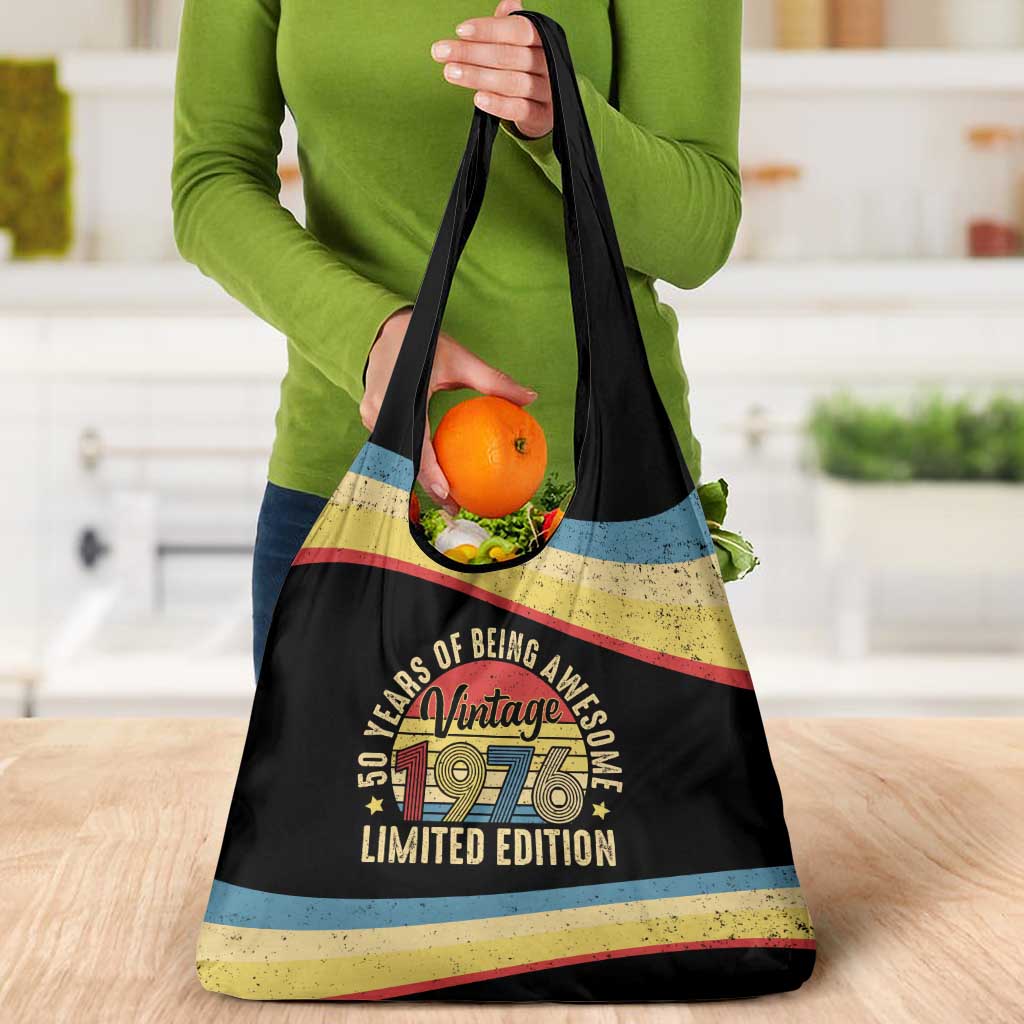Vintage 1976 Birthday Celebration Grocery Bag 50th Birthday for Him - Retro Distressed Stripe Pattern
