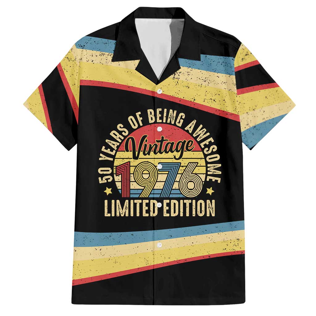 Vintage 1976 Birthday Celebration Hawaiian Shirt 50th Birthday for Him - Retro Distressed Stripe Pattern