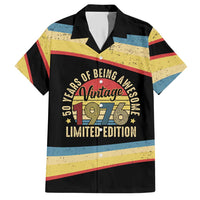 Vintage 1976 Birthday Celebration Hawaiian Shirt 50th Birthday for Him - Retro Distressed Stripe Pattern