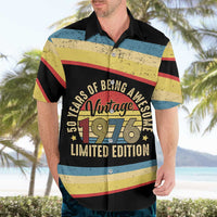 Vintage 1976 Birthday Celebration Hawaiian Shirt 50th Birthday for Him - Retro Distressed Stripe Pattern
