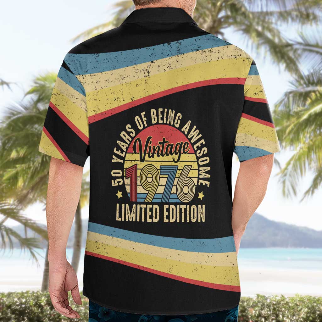 Vintage 1976 Birthday Celebration Hawaiian Shirt 50th Birthday for Him - Retro Distressed Stripe Pattern