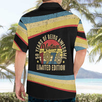 Vintage 1976 Birthday Celebration Hawaiian Shirt 50th Birthday for Him - Retro Distressed Stripe Pattern