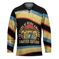 Vintage 1976 Birthday Celebration Hockey Jersey 50th Birthday for Him - Retro Distressed Stripe Pattern