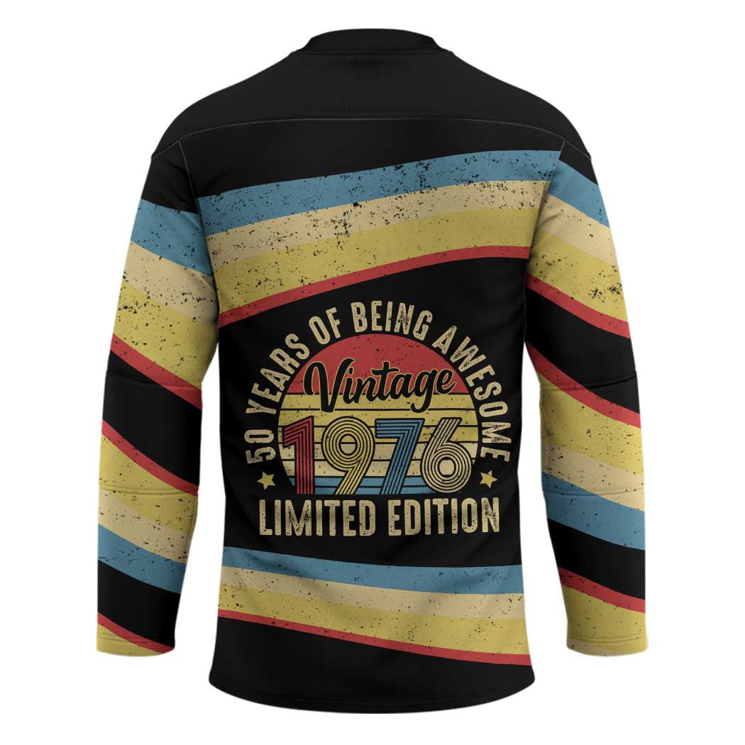 Vintage 1976 Birthday Celebration Hockey Jersey 50th Birthday for Him - Retro Distressed Stripe Pattern