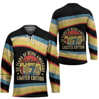 Vintage 1976 Birthday Celebration Hockey Jersey 50th Birthday for Him - Retro Distressed Stripe Pattern