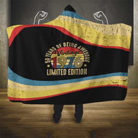 Vintage 1976 Birthday Celebration Hooded Blanket 50th Birthday for Him - Retro Distressed Stripe Pattern