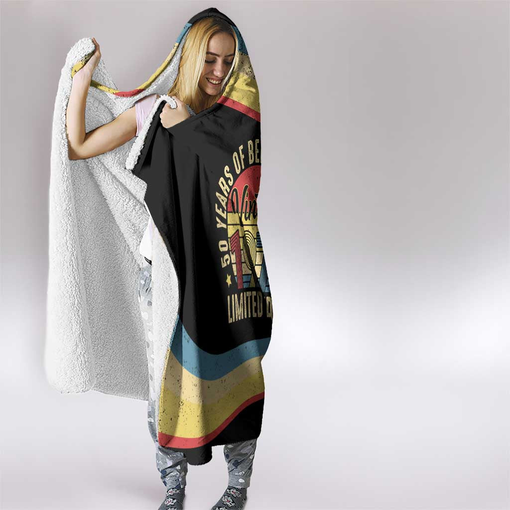 Vintage 1976 Birthday Celebration Hooded Blanket 50th Birthday for Him - Retro Distressed Stripe Pattern