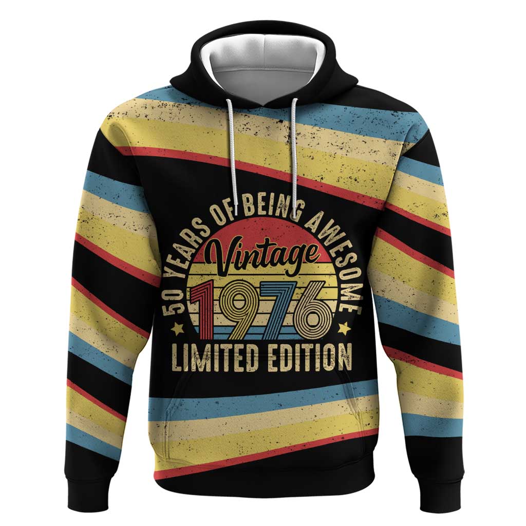 Vintage 1976 Birthday Celebration Hoodie 50th Birthday for Him - Retro Distressed Stripe Pattern