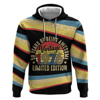 Vintage 1976 Birthday Celebration Hoodie 50th Birthday for Him - Retro Distressed Stripe Pattern