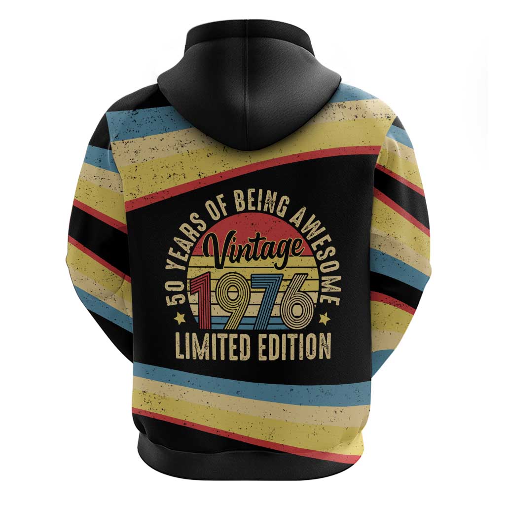 Vintage 1976 Birthday Celebration Hoodie 50th Birthday for Him - Retro Distressed Stripe Pattern