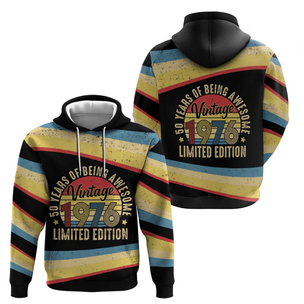 Vintage 1976 Birthday Celebration Hoodie 50th Birthday for Him - Retro Distressed Stripe Pattern