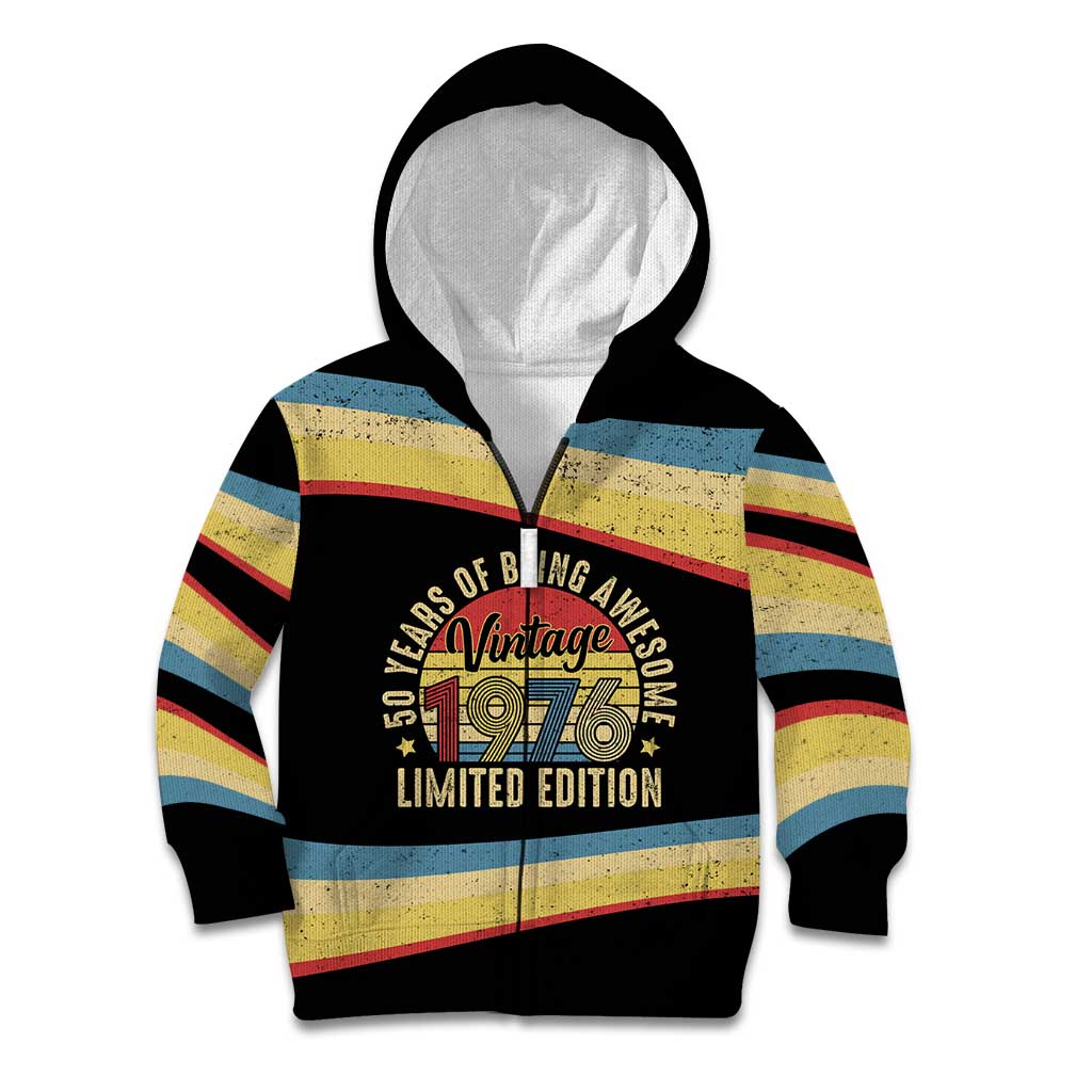 Vintage 1976 Birthday Celebration Kid Hoodie 50th Birthday for Him - Retro Distressed Stripe Pattern
