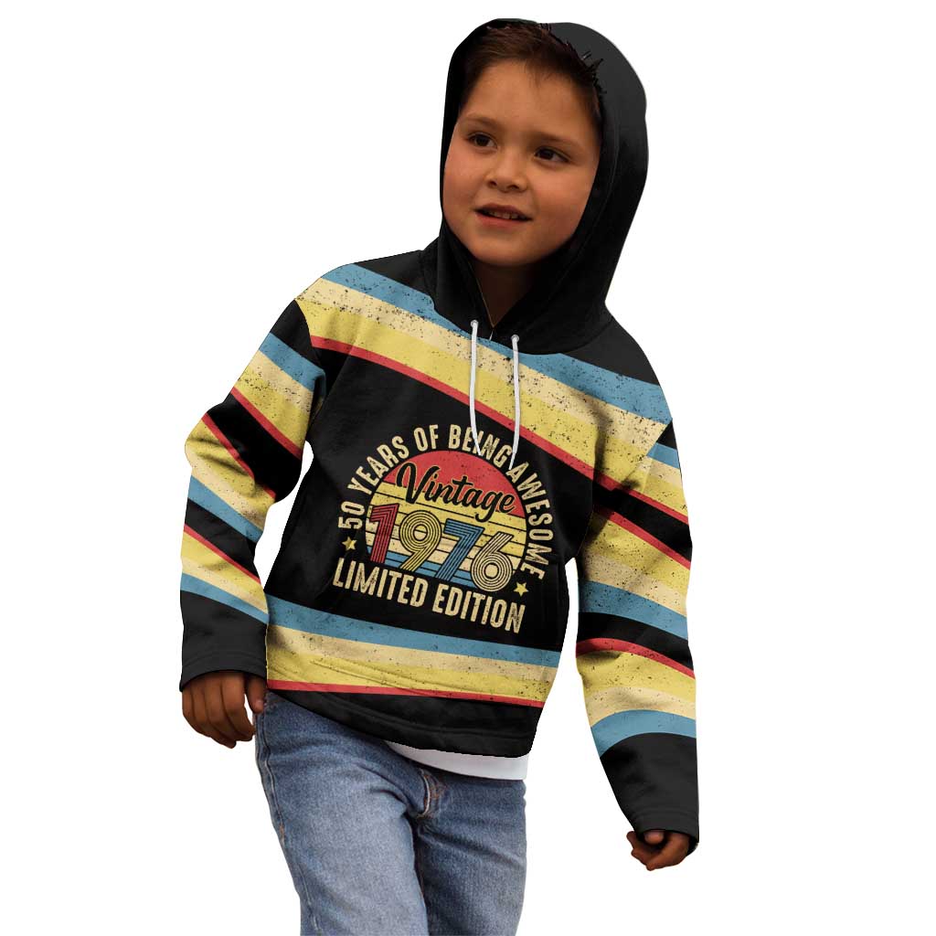 Vintage 1976 Birthday Celebration Kid Hoodie 50th Birthday for Him - Retro Distressed Stripe Pattern
