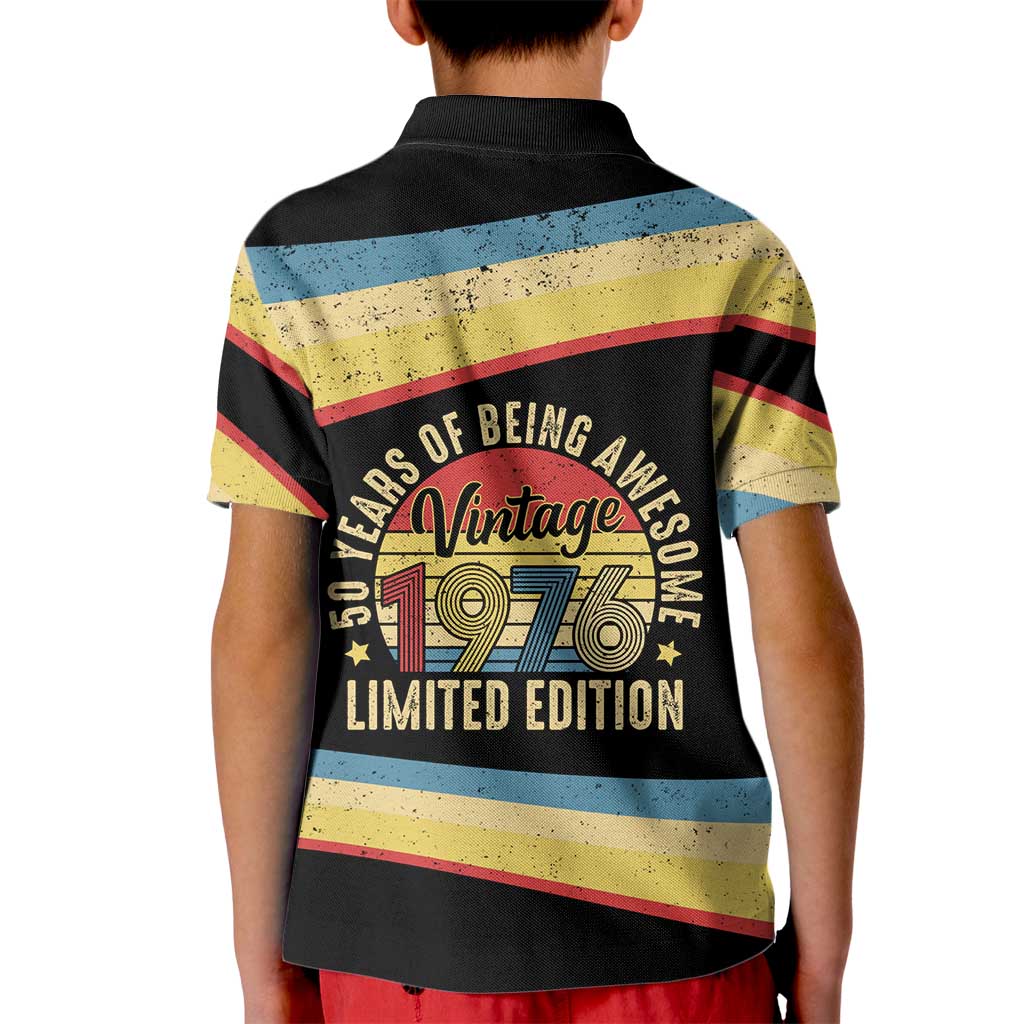Vintage 1976 Birthday Celebration Kid Polo Shirt 50th Birthday for Him - Retro Distressed Stripe Pattern
