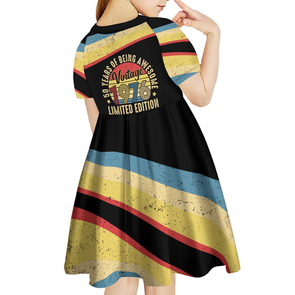 Vintage 1976 Birthday Celebration Kid Short Sleeve Dress 50th Birthday for Him - Retro Distressed Stripe Pattern