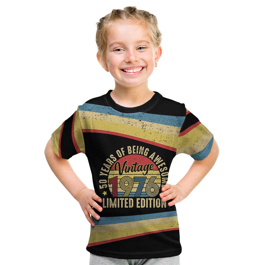 Vintage 1976 Birthday Celebration Kid T Shirt 50th Birthday for Him - Retro Distressed Stripe Pattern