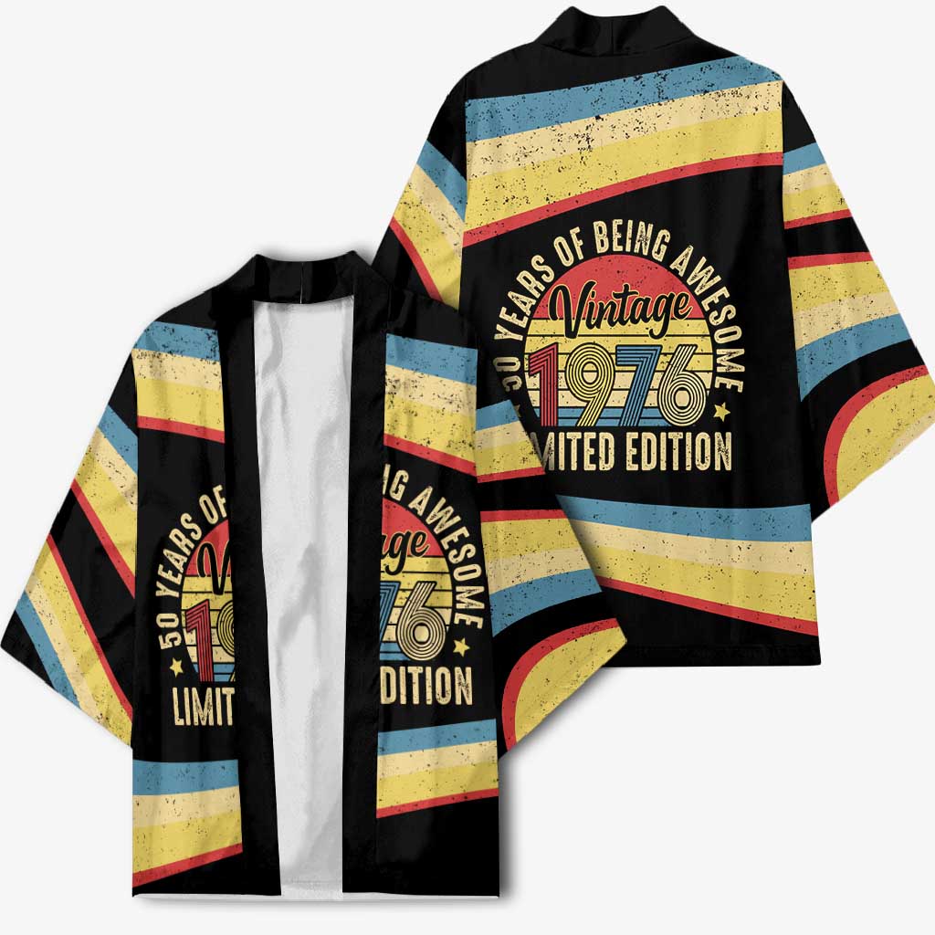 Vintage 1976 Birthday Celebration Kimono 50th Birthday for Him - Retro Distressed Stripe Pattern
