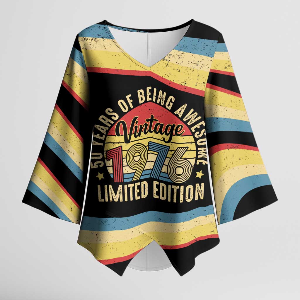 Vintage 1976 Birthday Celebration Kimono Sleeve Blouse 50th Birthday for Him - Retro Distressed Stripe Pattern