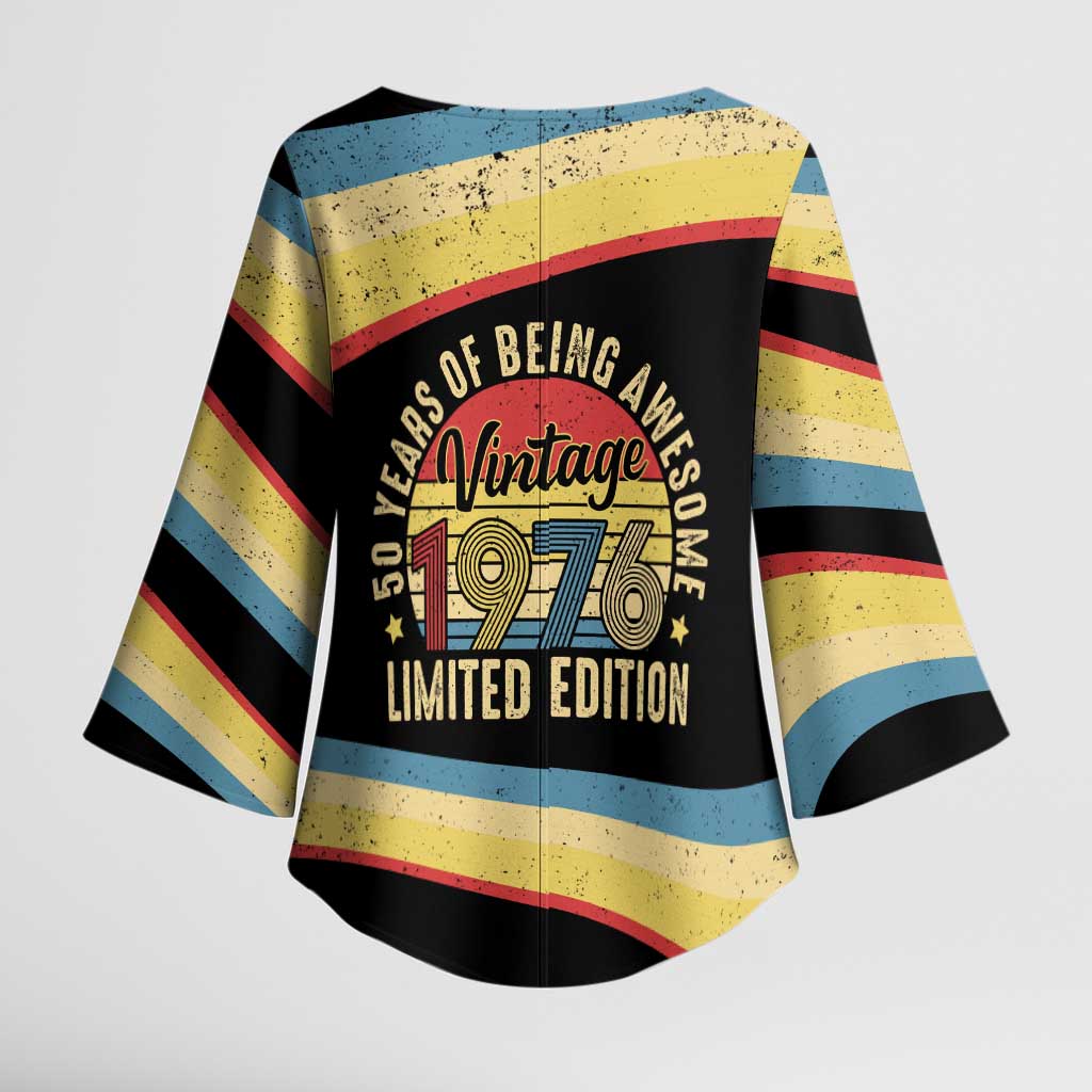 Vintage 1976 Birthday Celebration Kimono Sleeve Blouse 50th Birthday for Him - Retro Distressed Stripe Pattern