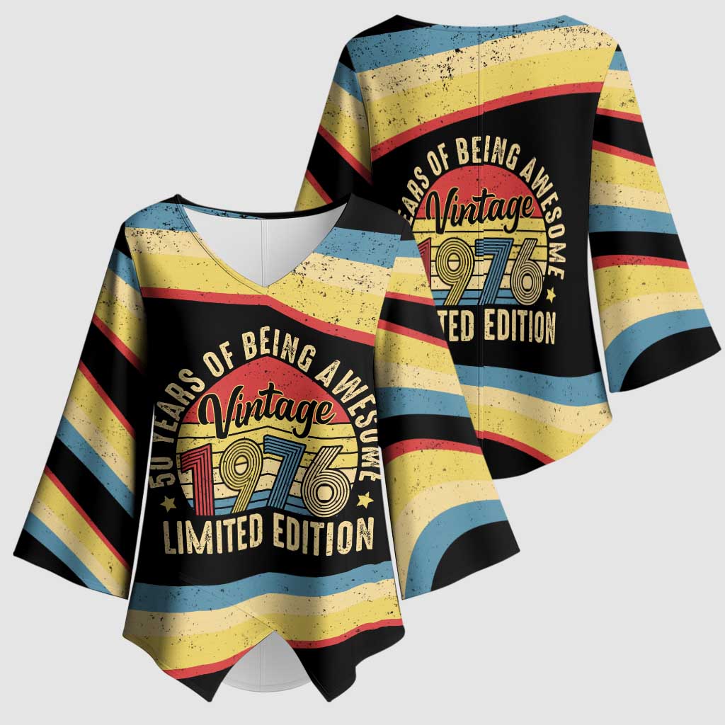Vintage 1976 Birthday Celebration Kimono Sleeve Blouse 50th Birthday for Him - Retro Distressed Stripe Pattern