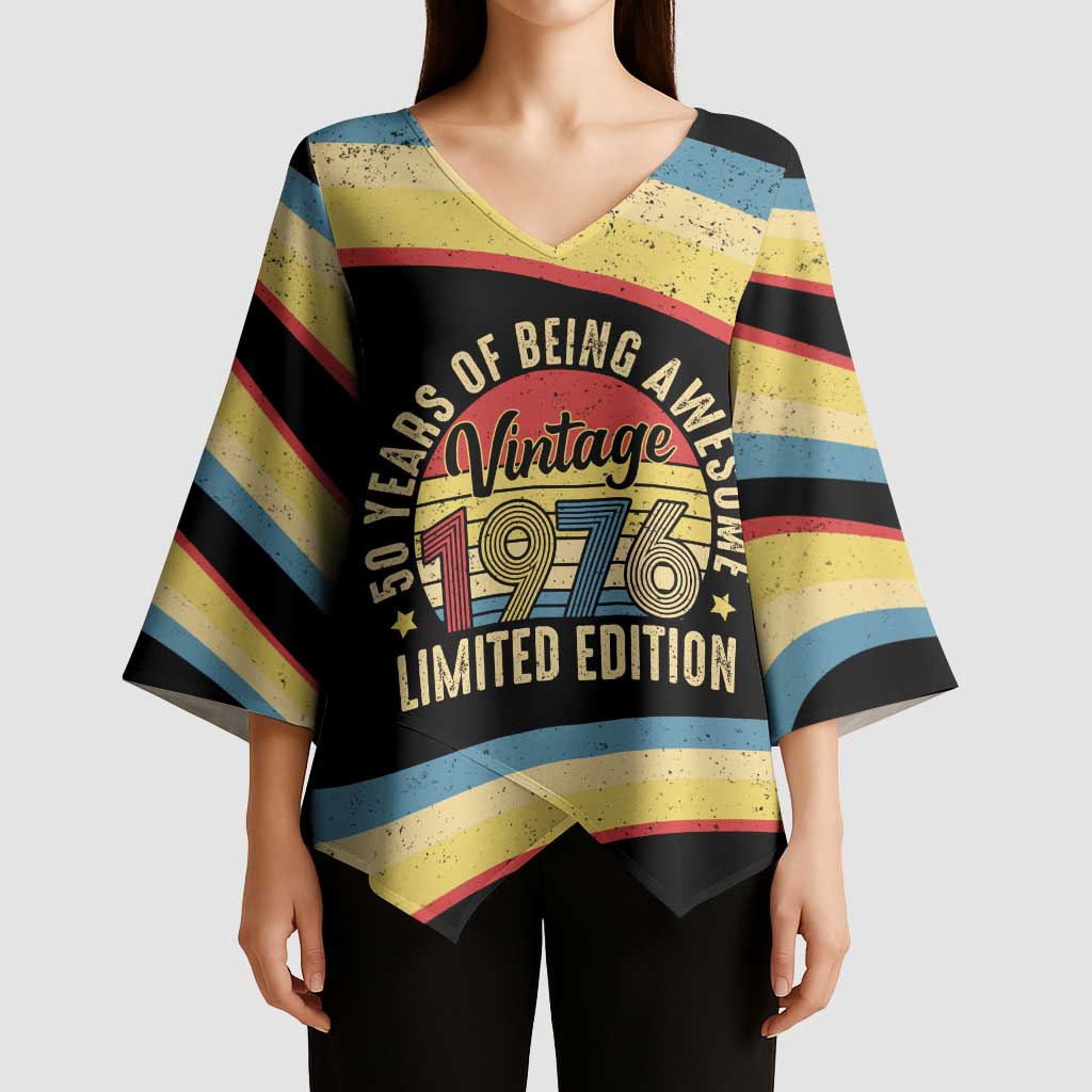 Vintage 1976 Birthday Celebration Kimono Sleeve Blouse 50th Birthday for Him - Retro Distressed Stripe Pattern