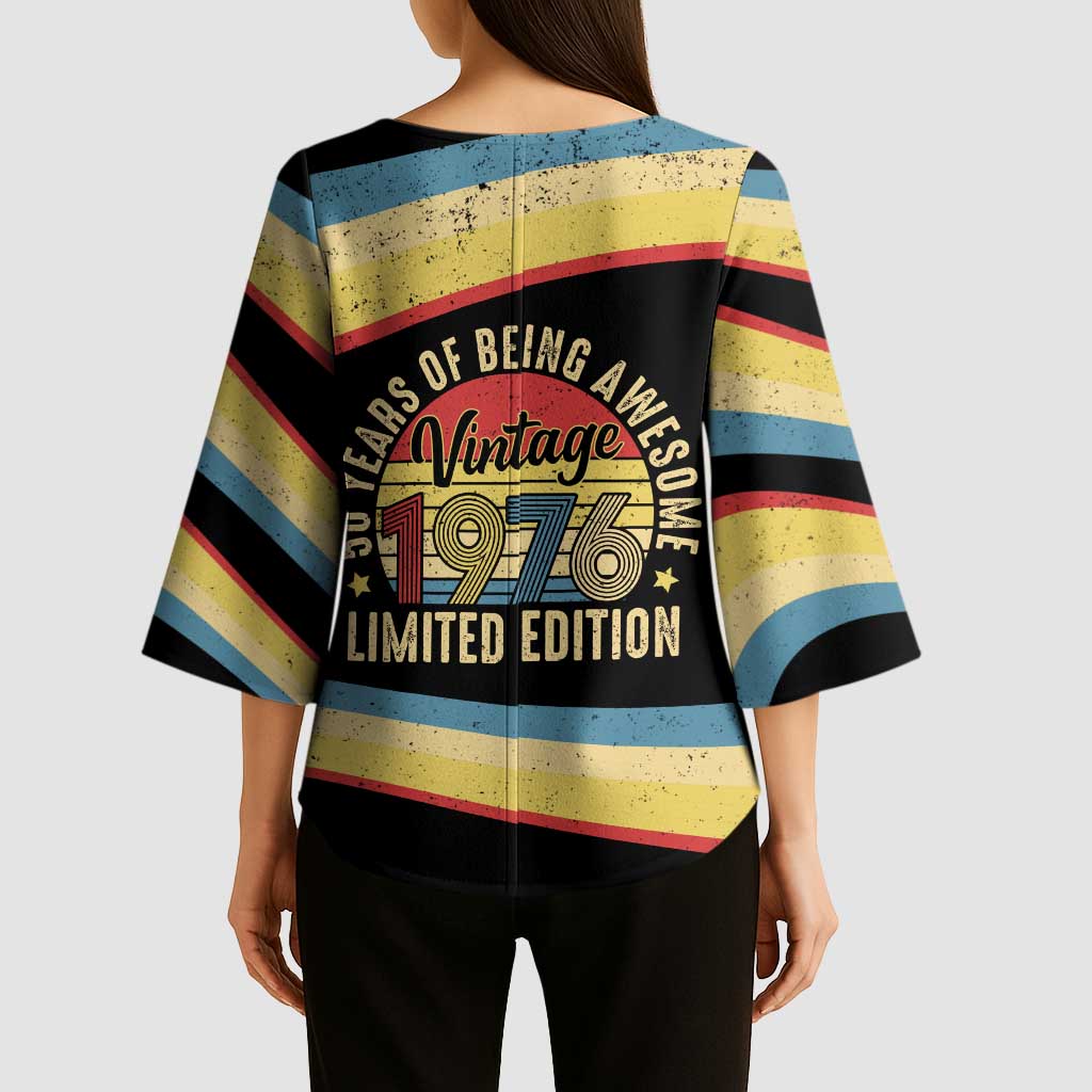 Vintage 1976 Birthday Celebration Kimono Sleeve Blouse 50th Birthday for Him - Retro Distressed Stripe Pattern