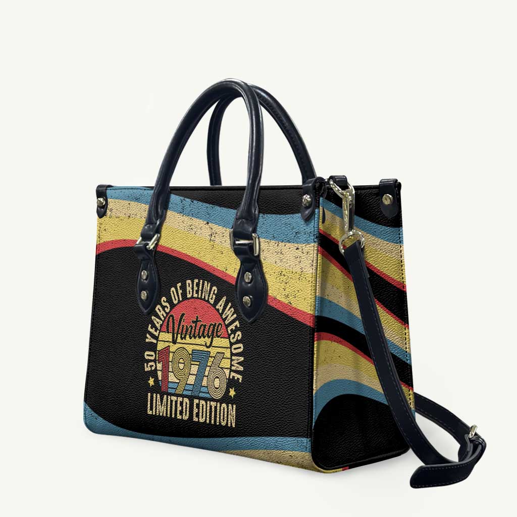 Vintage 1976 Birthday Celebration Leather Bag 50th Birthday for Him - Retro Distressed Stripe Pattern