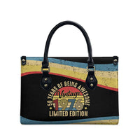 Vintage 1976 Birthday Celebration Leather Bag 50th Birthday for Him - Retro Distressed Stripe Pattern