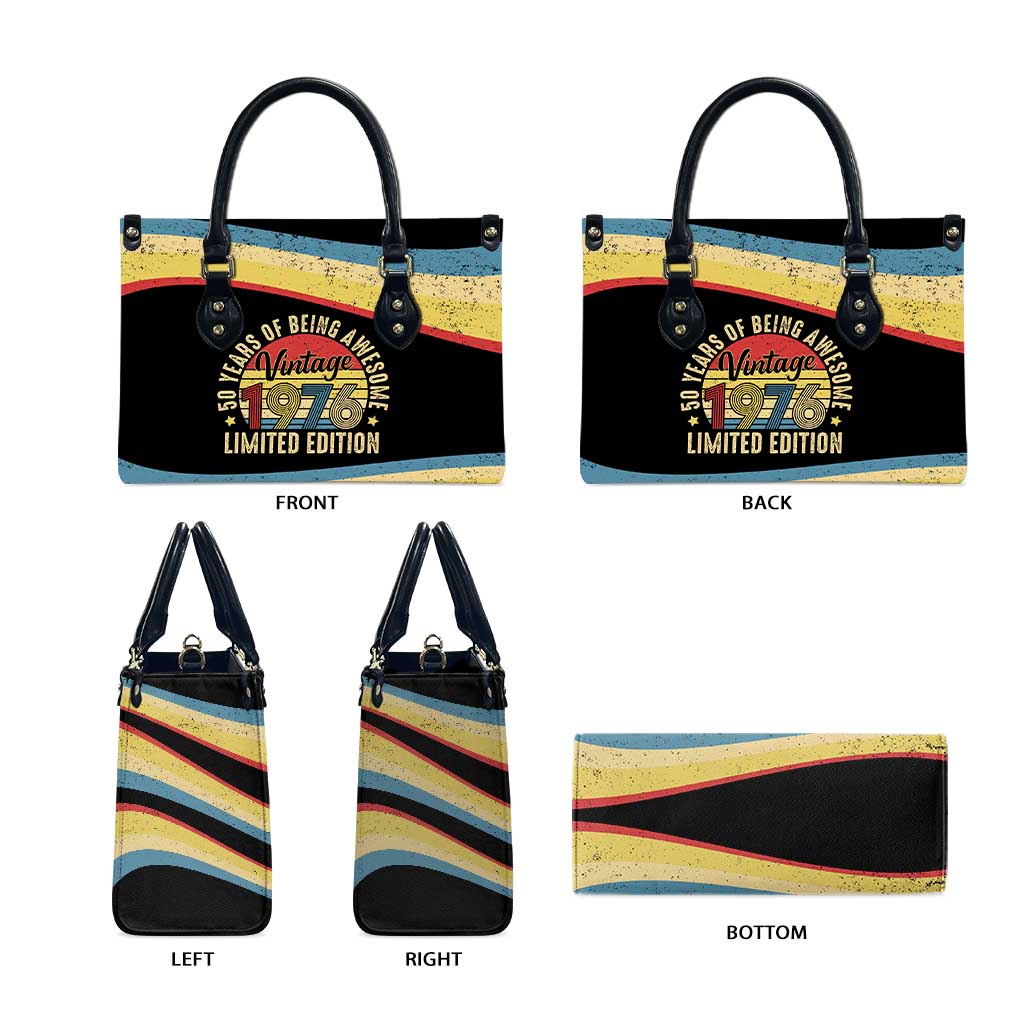 Vintage 1976 Birthday Celebration Leather Bag 50th Birthday for Him - Retro Distressed Stripe Pattern