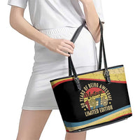 Vintage 1976 Birthday Celebration Leather Tote Bag 50th Birthday for Him - Retro Distressed Stripe Pattern