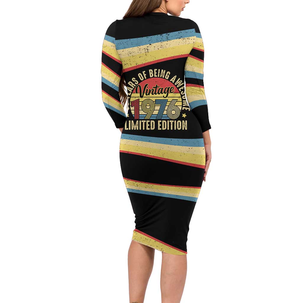 Vintage 1976 Birthday Celebration Long Sleeve Bodycon Dress 50th Birthday for Him - Retro Distressed Stripe Pattern