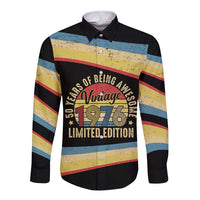 Vintage 1976 Birthday Celebration Long Sleeve Button Shirt 50th Birthday for Him - Retro Distressed Stripe Pattern