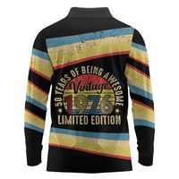 Vintage 1976 Birthday Celebration Long Sleeve Polo Shirt 50th Birthday for Him - Retro Distressed Stripe Pattern