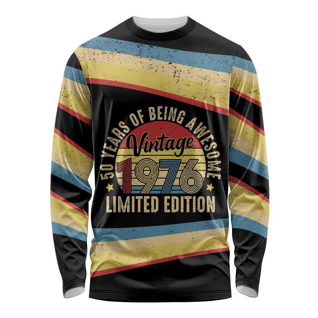 Vintage 1976 Birthday Celebration Long Sleeve Shirt 50th Birthday for Him - Retro Distressed Stripe Pattern