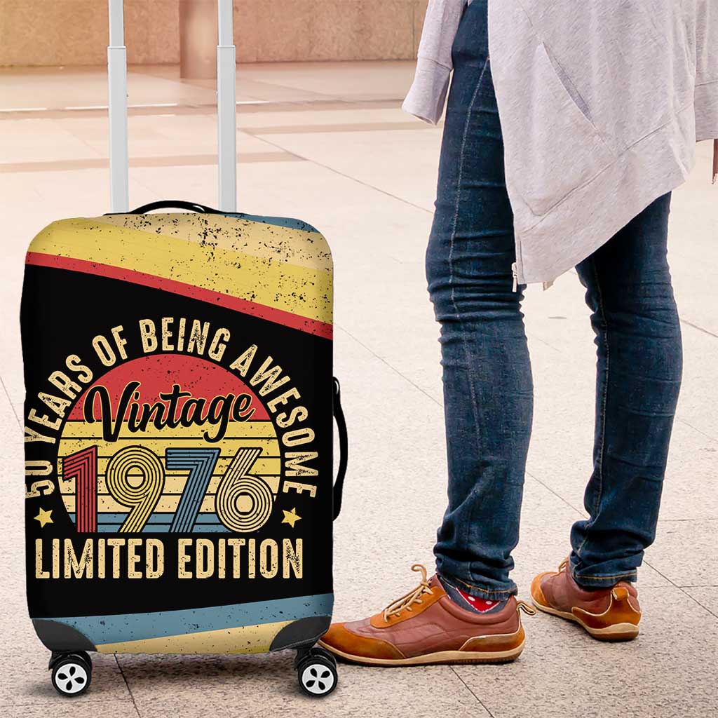 Vintage 1976 Birthday Celebration Luggage Cover 50th Birthday for Him - Retro Distressed Stripe Pattern