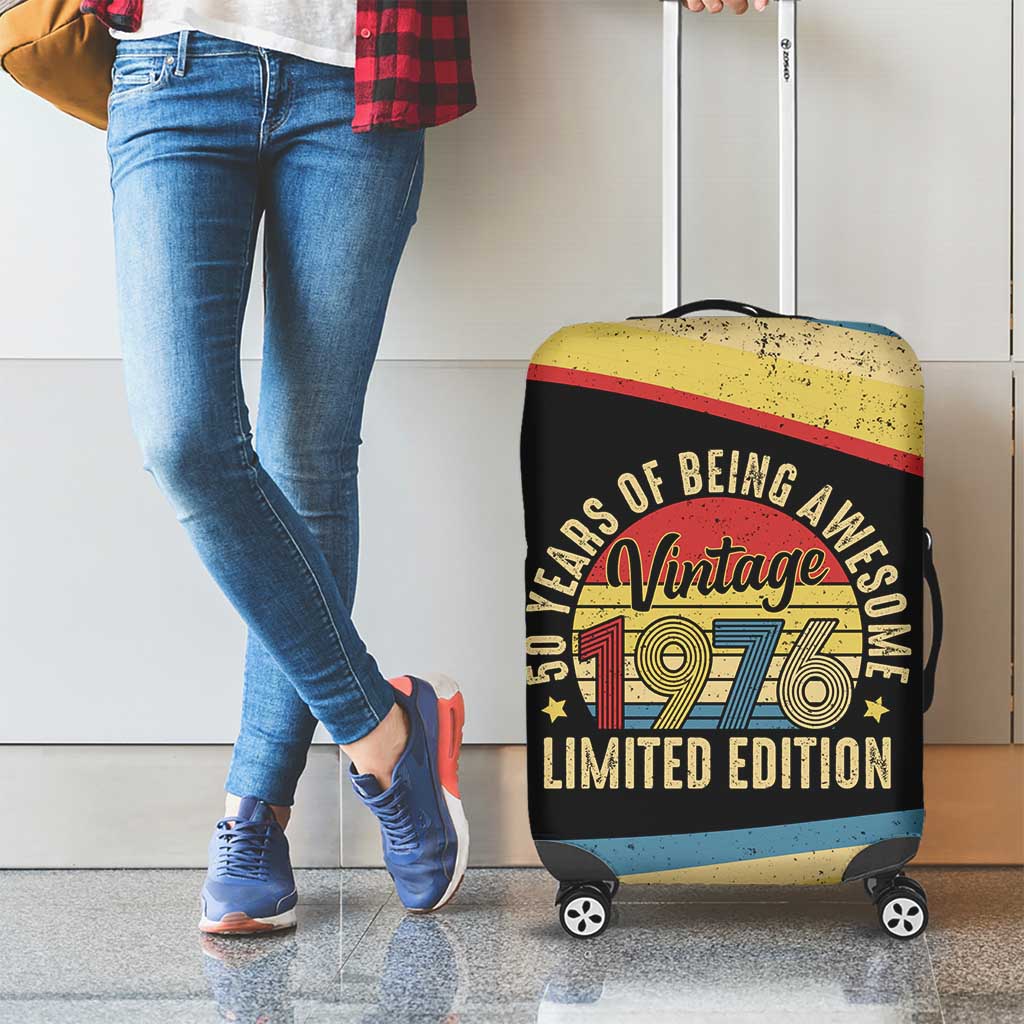 Vintage 1976 Birthday Celebration Luggage Cover 50th Birthday for Him - Retro Distressed Stripe Pattern