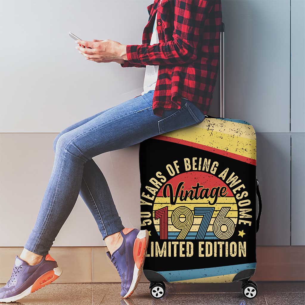 Vintage 1976 Birthday Celebration Luggage Cover 50th Birthday for Him - Retro Distressed Stripe Pattern