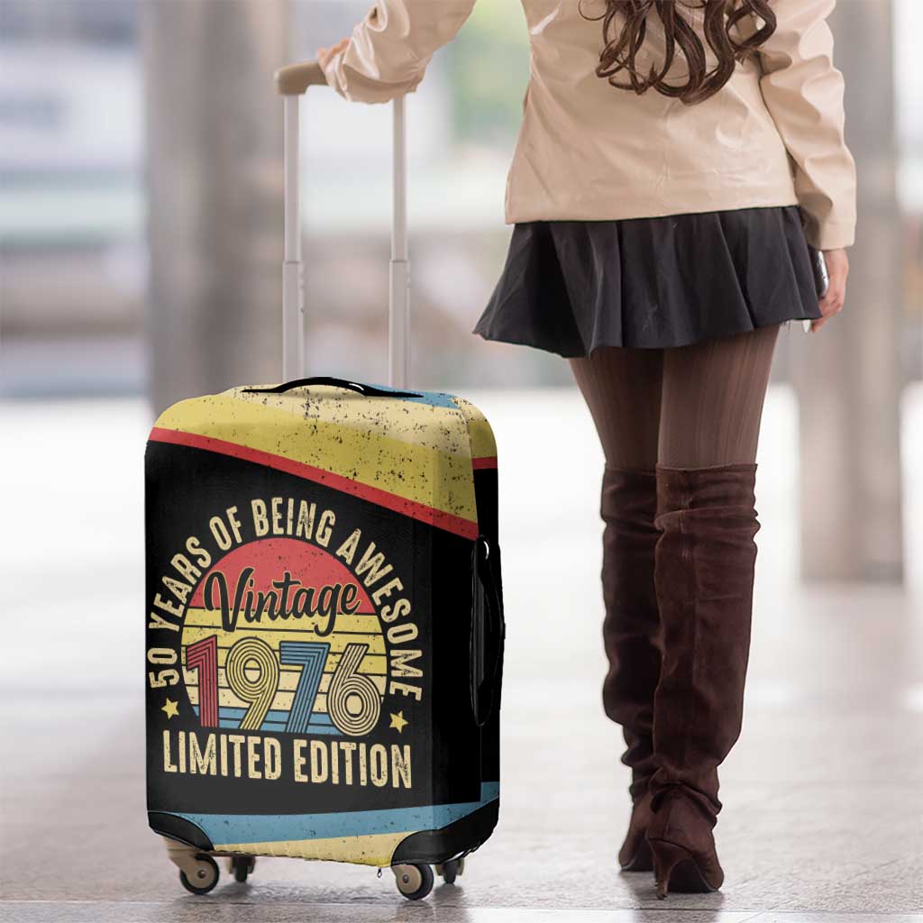 Vintage 1976 Birthday Celebration Luggage Cover 50th Birthday for Him - Retro Distressed Stripe Pattern