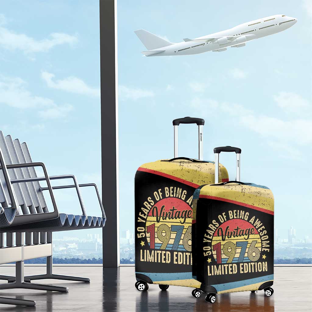 Vintage 1976 Birthday Celebration Luggage Cover 50th Birthday for Him - Retro Distressed Stripe Pattern