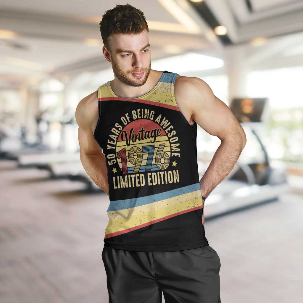 Vintage 1976 Birthday Celebration Men Tank Top 50th Birthday for Him - Retro Distressed Stripe Pattern