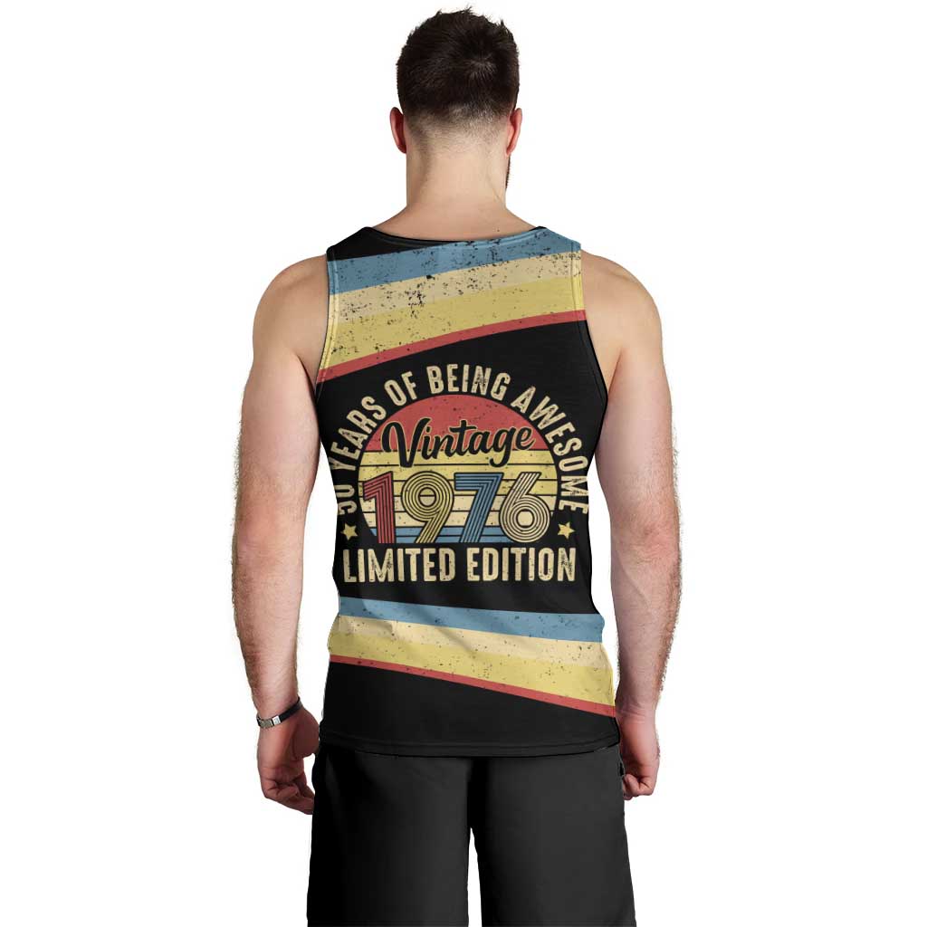 Vintage 1976 Birthday Celebration Men Tank Top 50th Birthday for Him - Retro Distressed Stripe Pattern