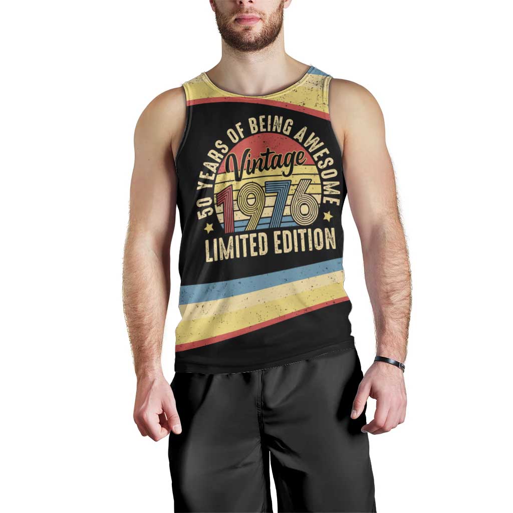 Vintage 1976 Birthday Celebration Men Tank Top 50th Birthday for Him - Retro Distressed Stripe Pattern