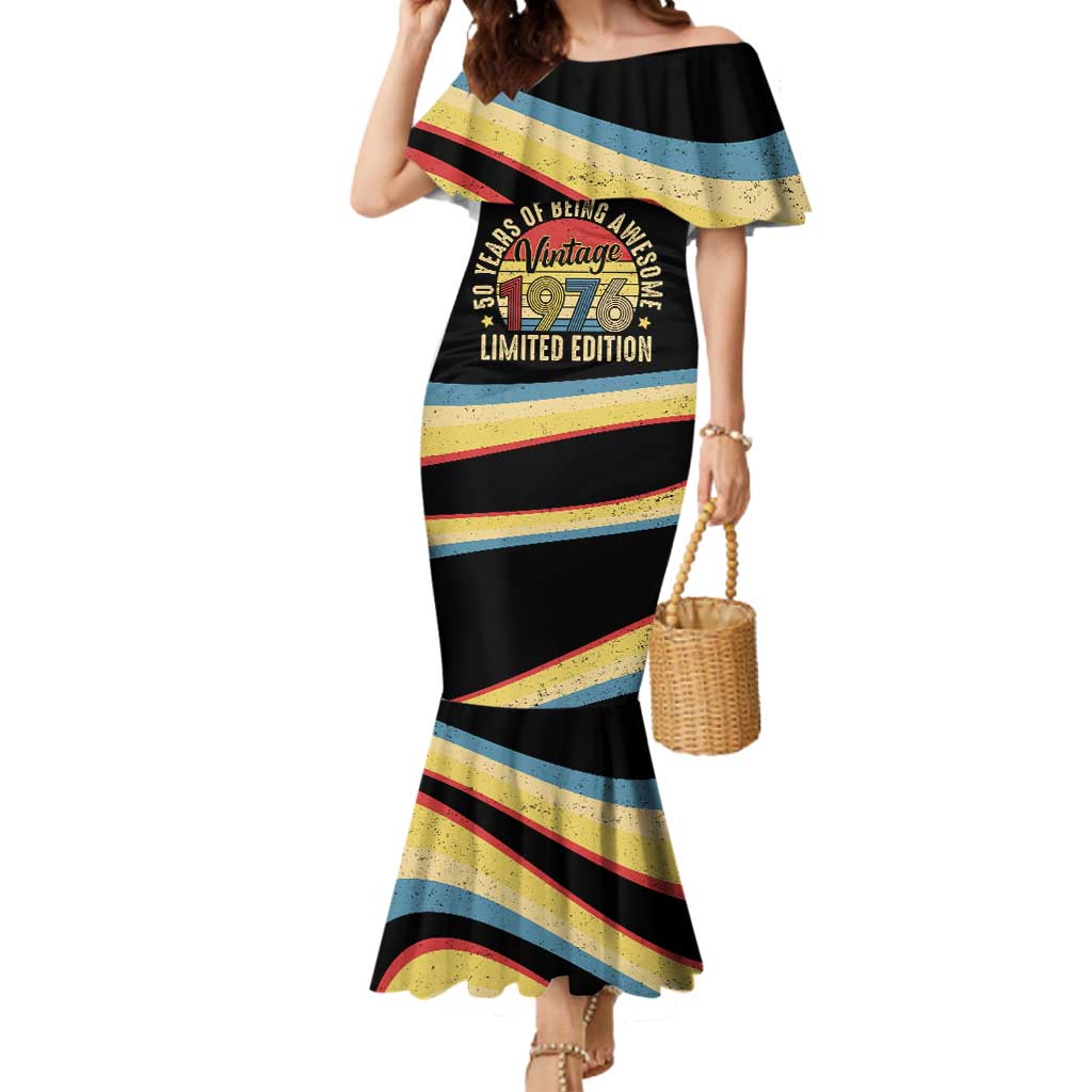 Vintage 1976 Birthday Celebration Mermaid Dress 50th Birthday for Him - Retro Distressed Stripe Pattern