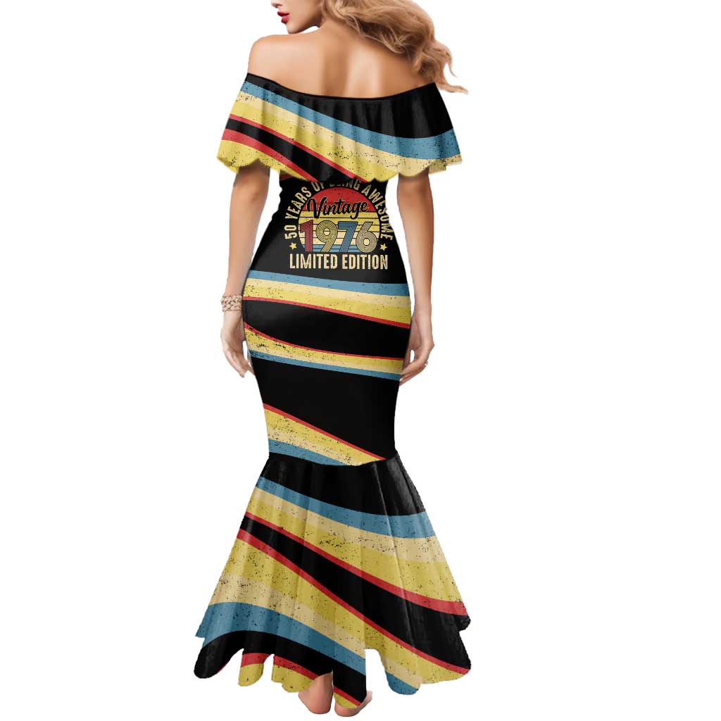 Vintage 1976 Birthday Celebration Mermaid Dress 50th Birthday for Him - Retro Distressed Stripe Pattern