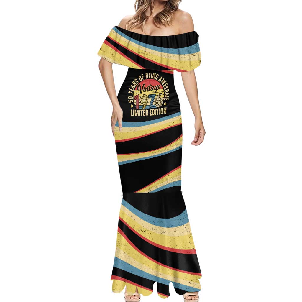 Vintage 1976 Birthday Celebration Mermaid Dress 50th Birthday for Him - Retro Distressed Stripe Pattern