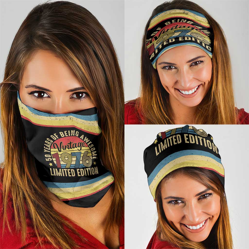 Vintage 1976 Birthday Celebration Neck Gaiter 50th Birthday for Him - Retro Distressed Stripe Pattern